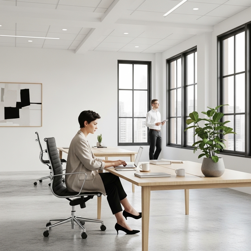 American flag with city buildings